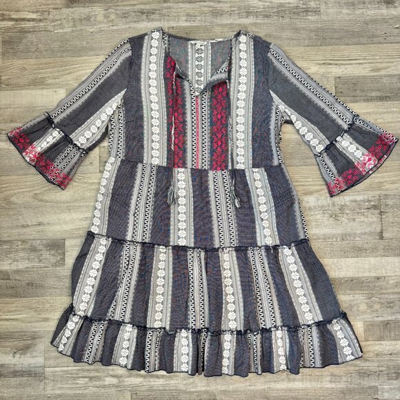 John Mark Embroidered 3/4 Sleeve Tiered Dress 100% Cotton F32 - Picture 1 of 6